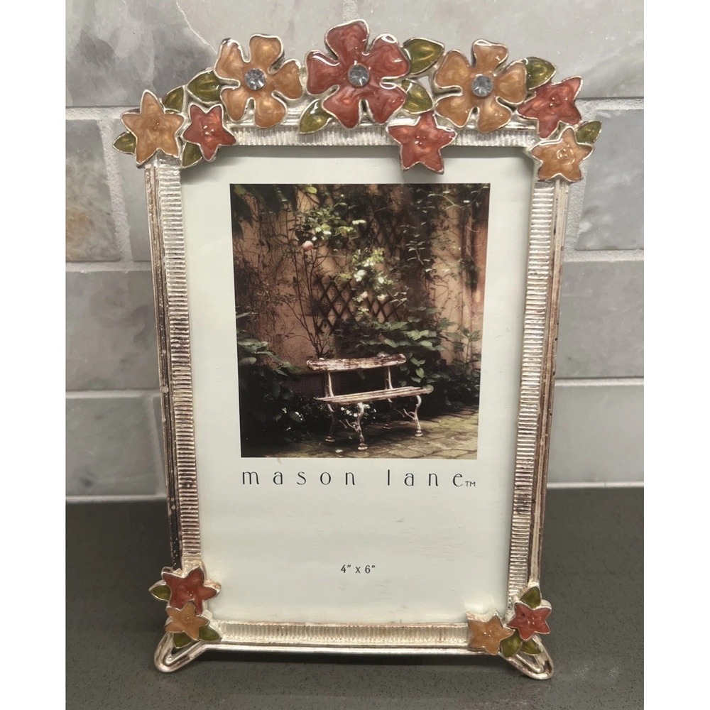 NEW Mason Lane Picture Frame Metal Floral Bejeweled 4 x 6